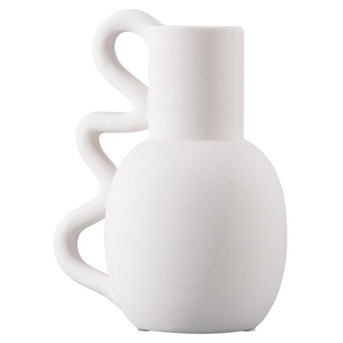 Vaza pitcher sculpturala Navaris, 15.5x11x19 cm, cu maner, dolomit, alb, plastic