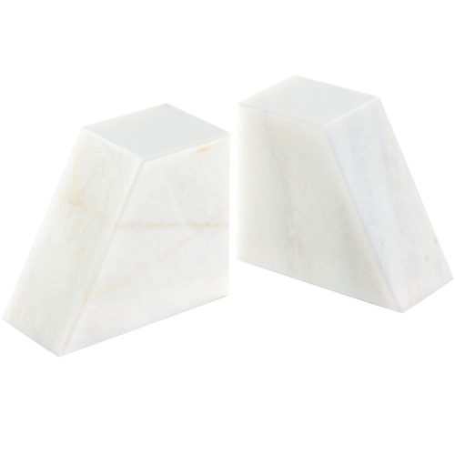 Set 2 capete de raft Navaris, marmura alba, 13x11x6, 5 cm, alb, piatra naturala