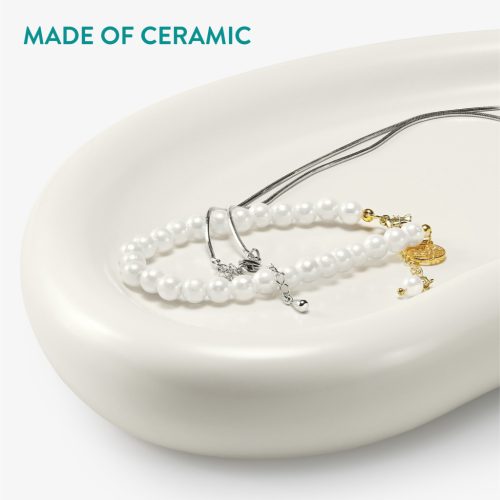 Tava ceramica Navaris, design abstract Moon, 24x16.5x3 cm, pentru bijuterii, bej, ceramica