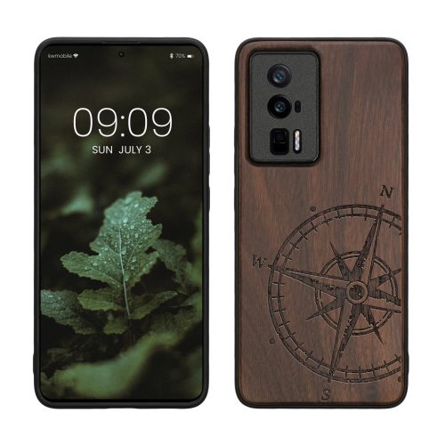Θήκη Kwmobile για Poco F5 Pro, Καφέ, Ξύλο/Σιλικόνη, 61662.01