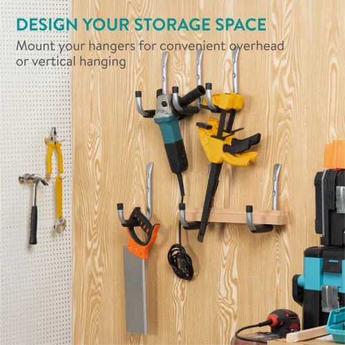 Set 6 carlige depozitare Navaris, 21.5x15.5 cm, tavan/perete, garaj, negru, otel