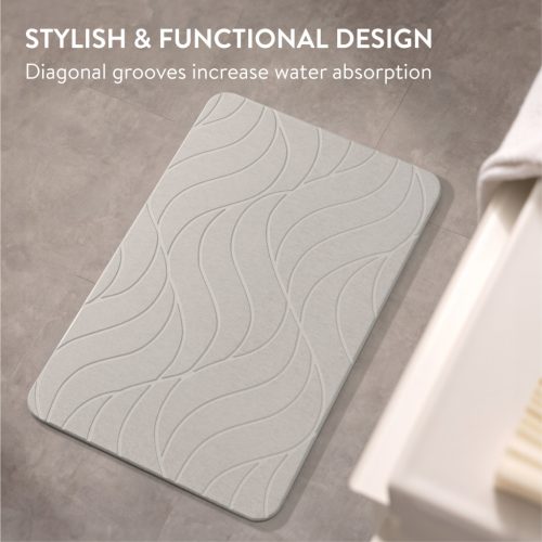 Covoras baie piatra diatomita Navaris, uscare rapida, 60x39 cm, antiderapant, ivoriu, negru, piatra