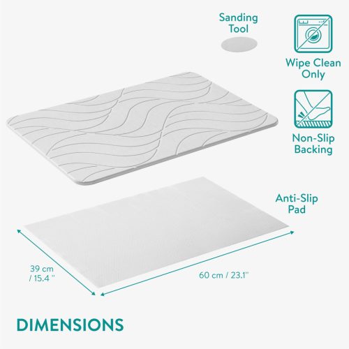 Covoras baie piatra diatomita Navaris, uscare rapida, 60x39 cm, antiderapant, ivoriu, negru, piatra