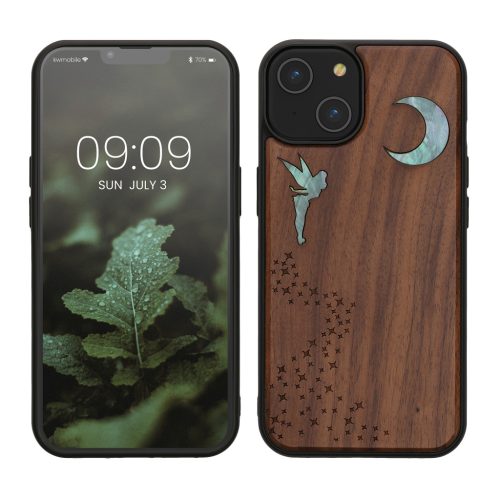 Θήκη Kwmobile για Apple iPhone 14, Καφέ/Πολύχρωμη, Ξύλινη/Σιλικόνη, 59124.05