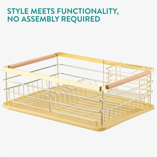 Στεγνωτήρας πιάτων Navaris, με δίσκο αποστράγγισης, με ράφι για πιάτα, ποτήρια και μαχαιροπίρουνα, καφέ, 52545.04