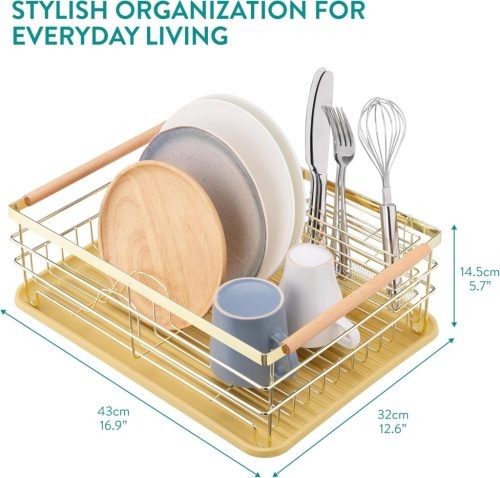 Στεγνωτήρας πιάτων Navaris, με δίσκο αποστράγγισης, με ράφι για πιάτα, ποτήρια και μαχαιροπίρουνα, καφέ, 52545.04