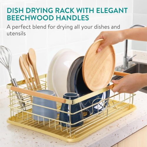 Στεγνωτήρας πιάτων Navaris, με δίσκο αποστράγγισης, με ράφι για πιάτα, ποτήρια και μαχαιροπίρουνα, καφέ, 52545.04