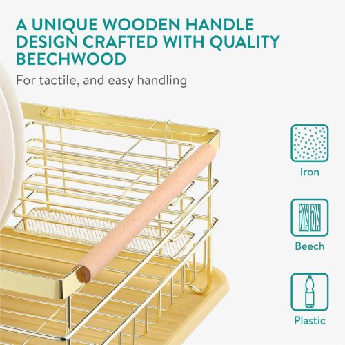 Στεγνωτήρας πιάτων Navaris, με δίσκο αποστράγγισης, με ράφι για πιάτα, ποτήρια και μαχαιροπίρουνα, καφέ, 52545.04