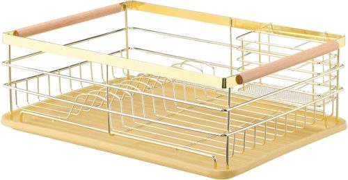 Στεγνωτήρας πιάτων Navaris, με δίσκο αποστράγγισης, με ράφι για πιάτα, ποτήρια και μαχαιροπίρουνα, καφέ, 52545.04