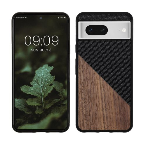 Θήκη Kwmobile για Google Pixel 8, Καφέ/Μαύρο, Ξύλο/Σιλικόνη, 61873.01