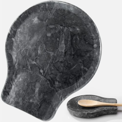 Set 2 suporturi pentru lingura Navaris din marmura, antiderapante, negru, 61947.02