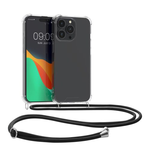 Θήκη Kwmobile με κορδόνι για Apple iPhone 15 Pro, Διαφανής/Μαύρη, Σιλικόνη, 62035.01