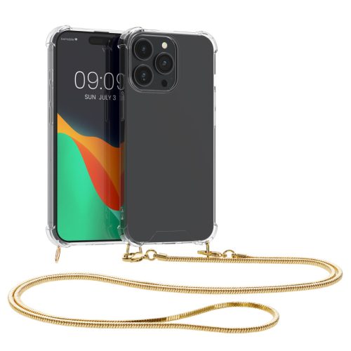 Θήκη Kwmobile με κορδόνι για Apple iPhone 15 Pro, Διαφανής/Χρυσή, Σιλικόνη, 62031.21