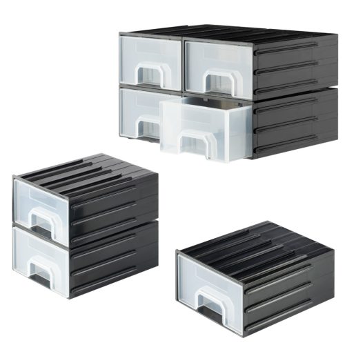 Cutie organizare Navaris cu 4 sertare interconectabile, 5.9x5.1x2.9 cm, montaj perete, gri, plastic