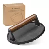 Presa burger Navaris rotunda, 17.5x17.5x6.5 cm, maner din lemn, searing uniform, fonta, negru, lemn