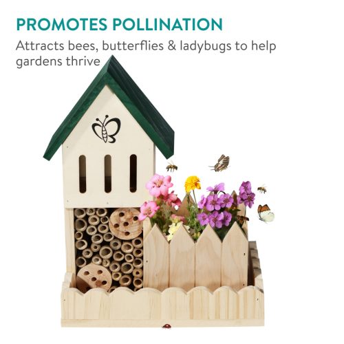 Hotel pentru insecte Navaris, cu ghiveci pentru flori, din lemn si bambus, NAV000025VF001C