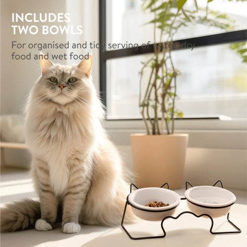 Set 2 boluri pisici Navaris, 350 ml, ergonomic si inaltat, ceramica, NAV000025YB001C