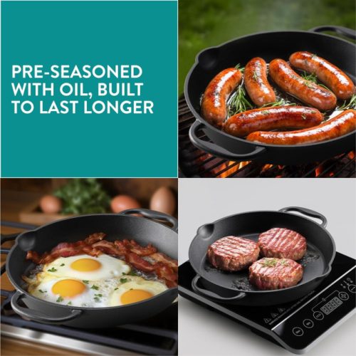 Τηγάνι από χυτοσίδηρο Navaris για κουζίνα / φούρνο / γκριλ - 30,6 εκ - μαύρο, NAV0000100Q004C