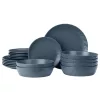 Set 18 piese vesela Navaris, 6 persoane, 27 cm, farfurii si boluri, albastru, Ceramica/ceramica