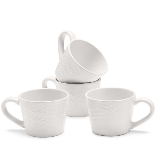 Set 4 Cani Navaris Linen Artisan, 350ml, 4 piese, alb, ceramica, NAV001WX8DR028C