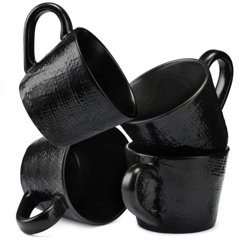 Set 4 Cani Navaris Linen Artisan, 350ml, 4 piese, negru, ceramica, NAV001WX8DR029C