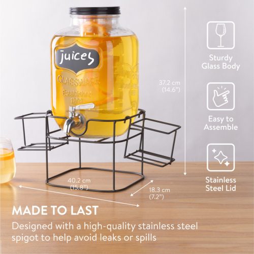 Dozator bauturi Navaris cu suport metalic negru si suport pahare, 5L, NAV000017KN002C