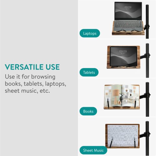 Suport carte cu clema Navaris, lemn de acacia, 34x24 cm, reglabil, maro, lemn