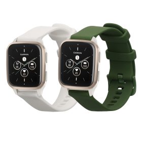   Σετ 2 ιμάντες Kwmobile για Garmin Venu Sq 2 Music, Λευκό/Σκούρο Πράσινο, Σιλικόνη, KWM000018RC007C