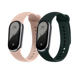   Σετ 2 ιμάντες Kwmobile για Xiaomi Mi Band 8, Σκούρο Πράσινο/Ροζ, Σιλικόνη, KWM0000194G006C