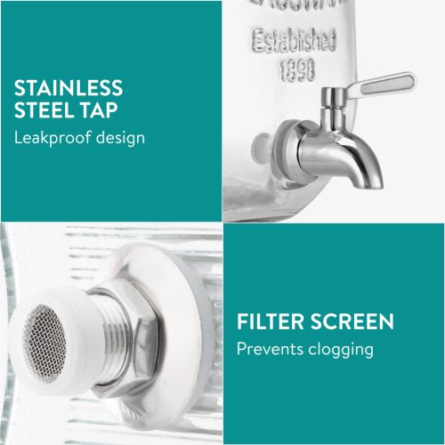 Dozator bauturi Navaris, 5L, cu stand metalic, robinet inox, sticla, NAV000017KN004C