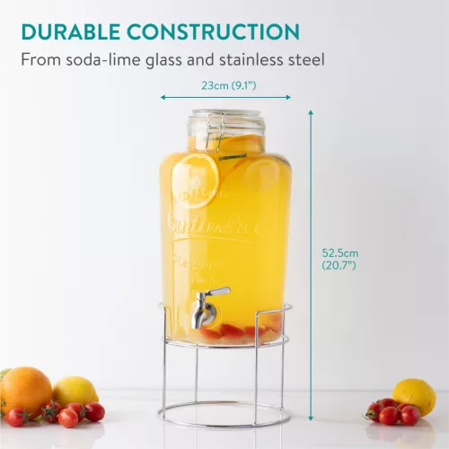 Dozator bauturi Navaris, 8L, cu stand metalic si robinet inox, sticla, NAV0000111Q002C