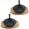 Set 2 tigai mici din fonta Navaris cu baza din lemn, 15.3 cm, pentru gatit, NAV000017YR004C