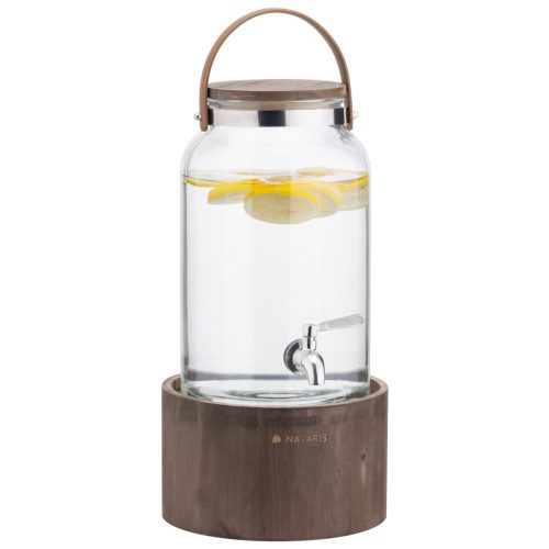 Dozator bauturi Navaris, 5.6L, cu maner piele si suport lemn, robinet inox, NAV000017YH002C