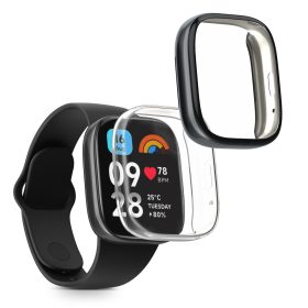   Σετ 2 θηκών Kwmobile για Xiaomi Redmi Watch 3 Active, Διαφανές/Μαύρο, Σιλικόνη, KWM000024YF003C