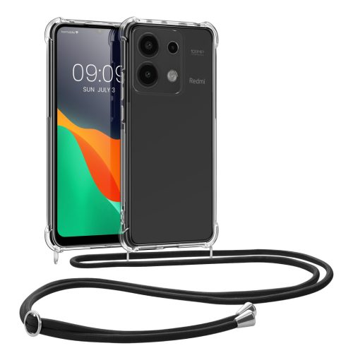 Θήκη Kwmobile με κορδόνι για Xiaomi Redmi Note 13, Διαφανής/Μαύρη, Σιλικόνη, KWM000020MV001C