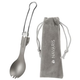   Spork Camping Pliabil Navaris, Titanium, 9.7 cm, gri, NAV0000381V001C