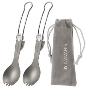   Set 2 Spork camping pliabil Navaris, titan, 9.7 cm, gri, NAV0000381V002C