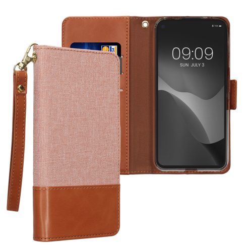 Θήκη Kwmobile για Google Pixel 4a, Ανοιχτό ροζ/καφέ, Ύφασμα/σιλικόνη, KWM000020NP001C