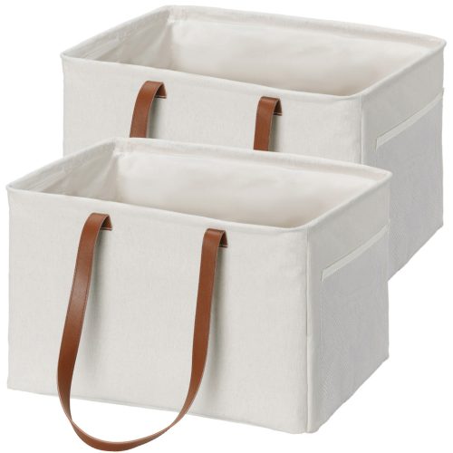 Set 2 cosuri rufe Navaris, 37L fiecare, manere laterale, inchidere cu snur, bej, plastic