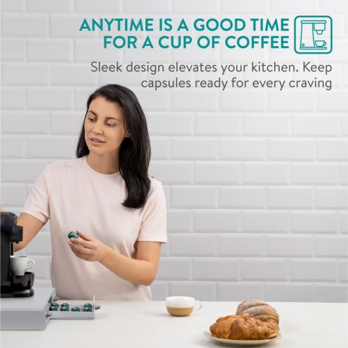 Organizator capsule cafea Navaris, 3 sertare, 48 capsule, 34.2x6.5x32.5 cm, HIPS, gri, plastic