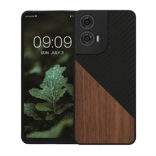 Θήκη Kwmobile για Motorola Moto G24/Moto E14/Moto G04, Καφέ/Μαύρο, Ξύλο/Σιλικόνη, KWM000022RR001C