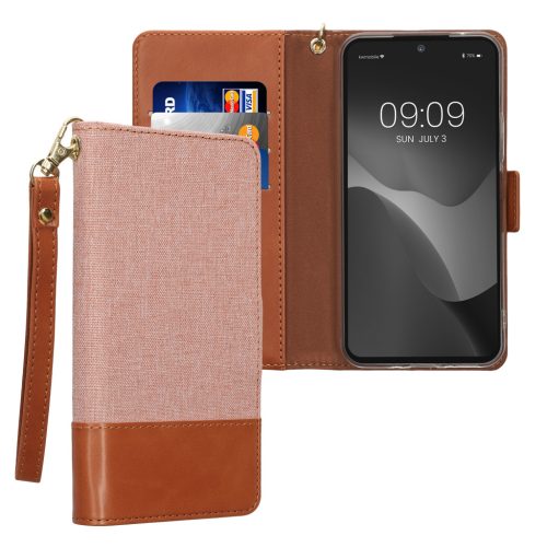 Θήκη Kwmobile για Samsung Galaxy A54 5G, Ανοιχτό ροζ/καφέ, Ύφασμα/σιλικόνη, KWM000021RZ001C