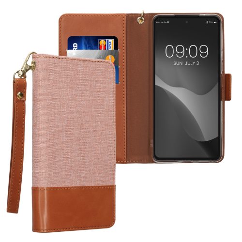 Θήκη Kwmobile για Samsung Galaxy A53 5G, Ανοιχτό ροζ/καφέ, ύφασμα/σιλικόνη, KWM000021SA001C