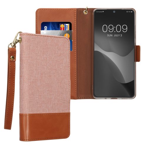 Θήκη Kwmobile για Samsung Galaxy S20 FE, Ανοιχτό ροζ/καφέ, ύφασμα/σιλικόνη, KWM000021SE001C