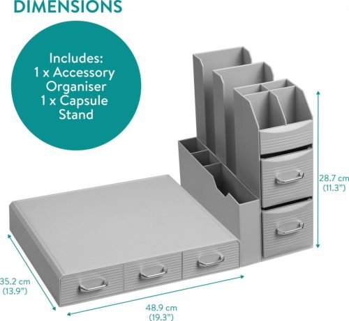 Set suport aparat cafea 3 sertare pentru capsule si organizator 2 sertare pentru consumabile Navaris, gri,  NAV000018GT002C