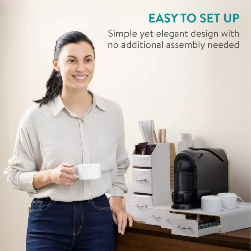 Set suport aparat cafea 3 sertare pentru capsule si organizator 2 sertare pentru consumabile Navaris, alb, NAV000018GT003C