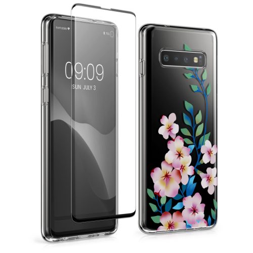 Σετ θήκης και προστατευτικής μεμβράνης Kwmobile για Samsung Galaxy S10, πολύχρωμη, σιλικόνη/σκληρυμένο γυαλί, KWM000021SH001C
