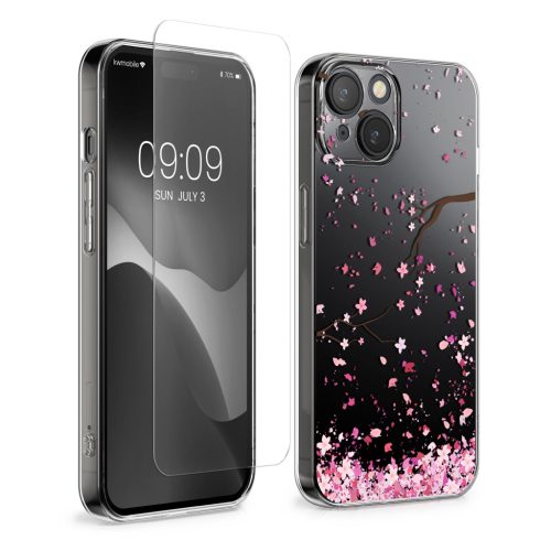 Σετ θήκης και προστατευτικής μεμβράνης Kwmobile για Apple iPhone 15, πολύχρωμη, σιλικόνη/σκληρυμένο γυαλί, KWM000022TE001C