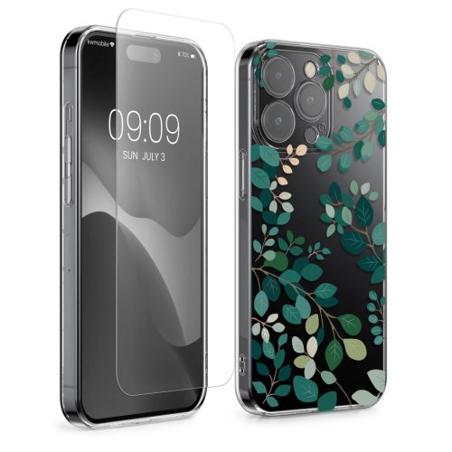 Σετ θήκης και προστατευτικής μεμβράνης Kwmobile για Apple iPhone 15 Pro, πολύχρωμη, σιλικόνη/σκληρυμένο γυαλί, KWM000022TF002C