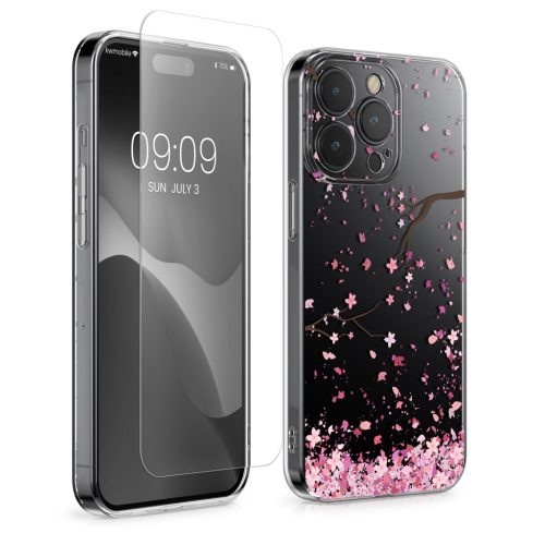 Σετ θήκης και προστατευτικής μεμβράνης Kwmobile για Apple iPhone 15 Pro Max, πολύχρωμη, σιλικόνη/σκληρυμένο γυαλί, KWM000022TG001C